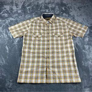 Kuhl Shirt Men's Sz M Yellow Eluxur Plaid Polyester Hiking Outdoors Pearl snap